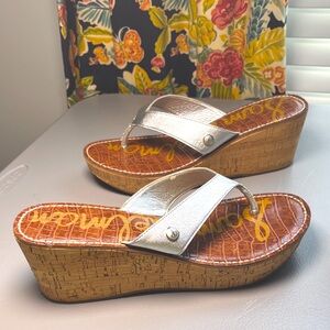 Sam Edelman ROMY Thong Sandals Shoes Silver Metallic Size 11 M Platform